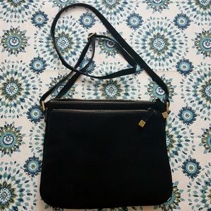 Margot Black Suede Leather Double Zip Crossbody